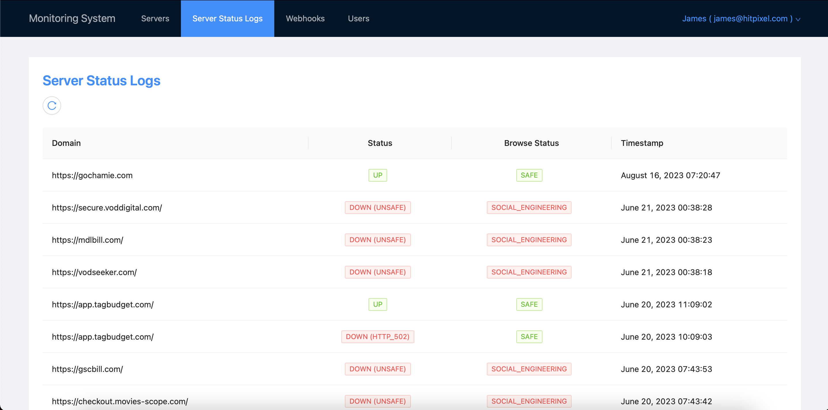 Server Change Status Logs