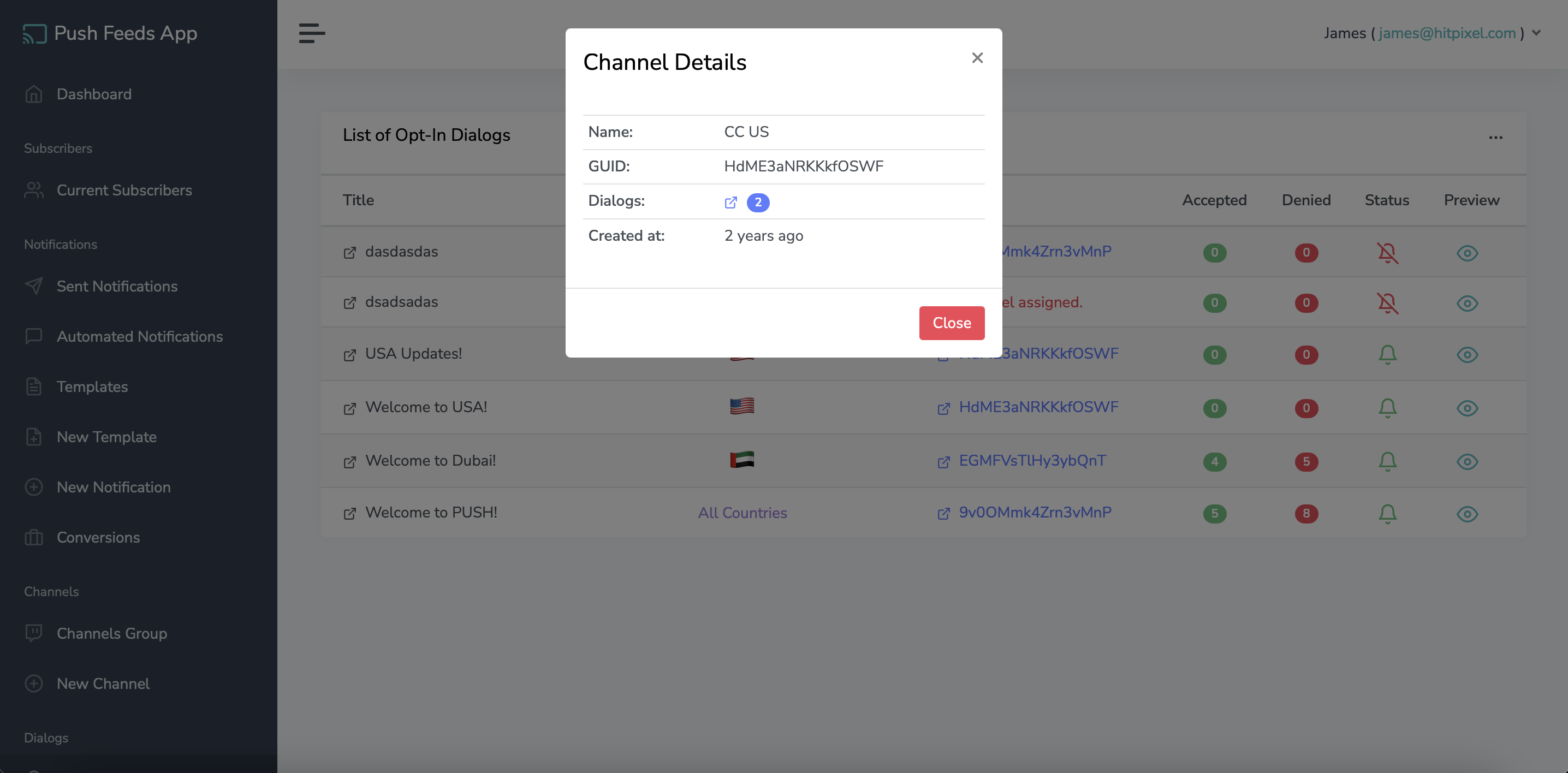 Dialog - Channel Details